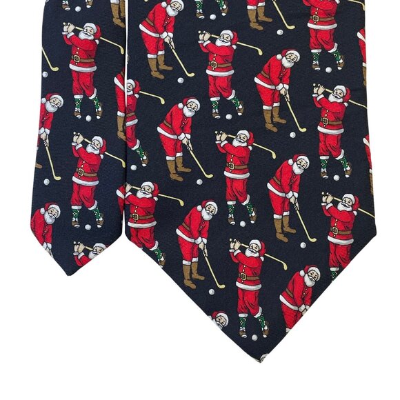 Holiday Traditions Mens Navy Polyester Santa Golf Pattern Necktie 58" Hallmark D - Picture 3 of 7